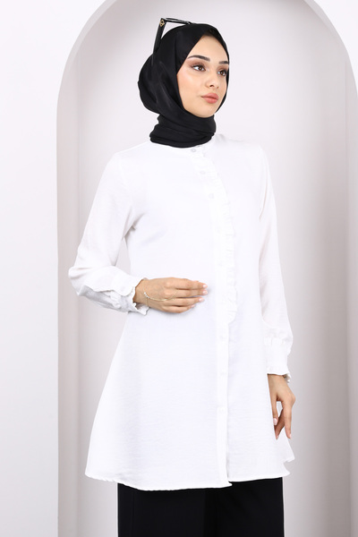İmajButik Ecru Buttoned Ruffle Detailed Tunic