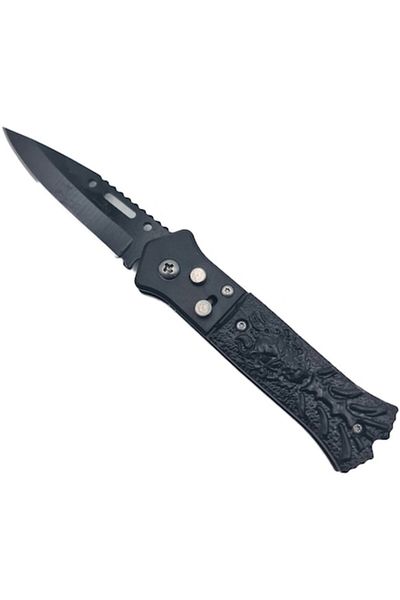 dalimag Briceag Cap in Flacari, Deschidere Automata, Otel, Prindere Curea, 16 cm, Negru,