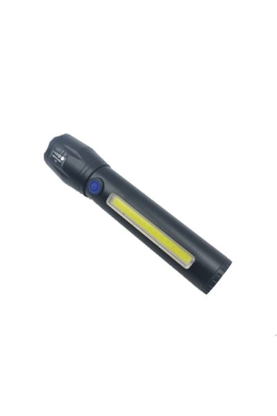 dalimag Handheld Flashlight, Side LED, Zoom Adjustment, USB Charging Cable, 15 cm, Black,