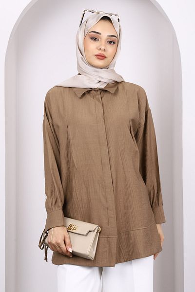 İmajButik Dark Mink Sleeve Tie Tunic