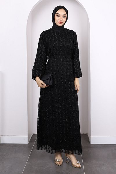 İmajButik Βραδινό φόρεμα με μαύρη ζώνη