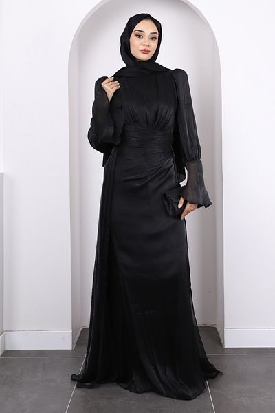 İmajButik Βραδινό φόρεμα με μαύρο μανίκι