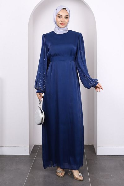İmajButik Βραδινό φόρεμα με μπαλόνι με πέτρες σε μπλε ναυτικό