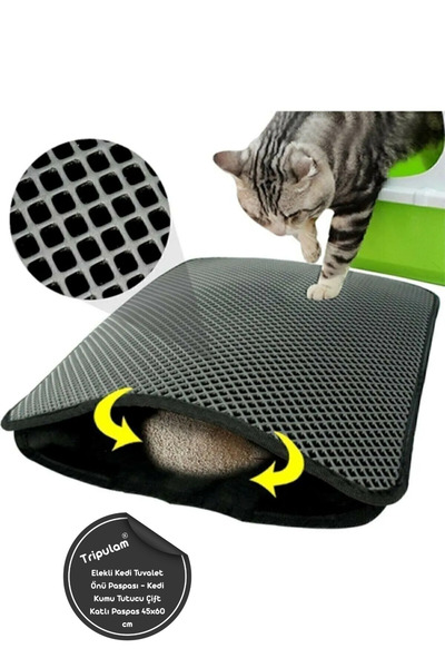 TRİPULAM Elekli Kedi Tuvalet Önü Paspası – Kedi Kumu Tutucu Çift Katlı Paspas...