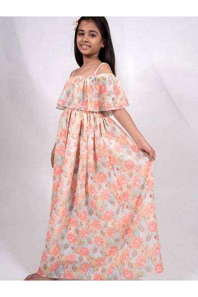 Maithili By Styli Printed A-Line Off Shoulder Maxi Dress