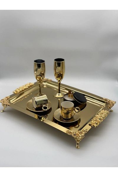 NEWTREND Züccaciye Luxury 6 Pieces Gold Glass Goblet Cocktail Alcohol Soft Drink Water Goblet Service-Presentation 190ml