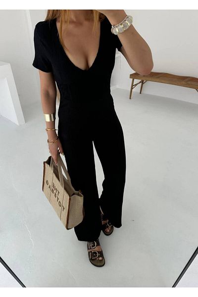 TİENDEROPA Linen Wrinkle Zippered Jumpsuit