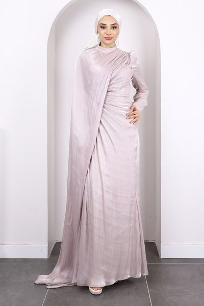 İmajButik Βραδινό φόρεμα σιφόν Dusty Rose με ντραπέ μπροστά