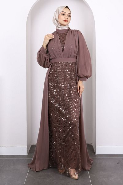 İmajButik Βραδινό φόρεμα σιφόν με χάντρες βιζόν