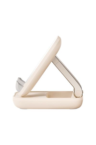 Baseus 2w1 Regulowany stojak podstawka na telefon z lusterkiem Seashell Series beżowy