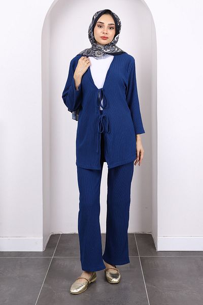 İmajButik Indigo Front Tie Wrap Kimono Pants Set