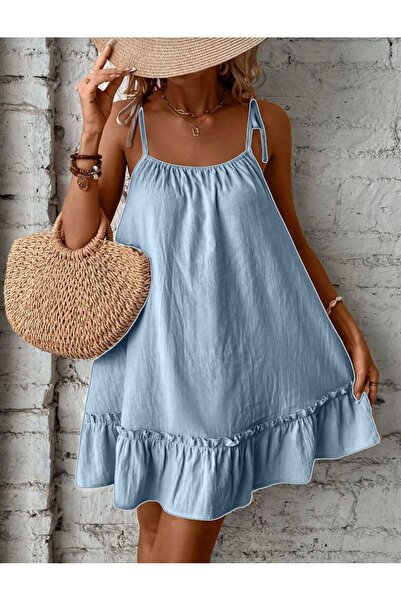 Pupa Kadın İp Askılı Eteği Fırfırlı Müslin Elbise