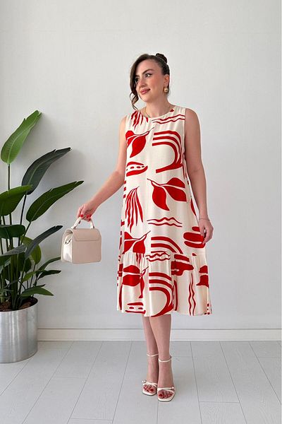 MaziButik Rochie din Viscoză Cactus Roșu