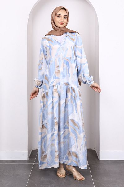 İmajButik Baby Blue φόρεμα με μισό κουμπί με σχέδιο
