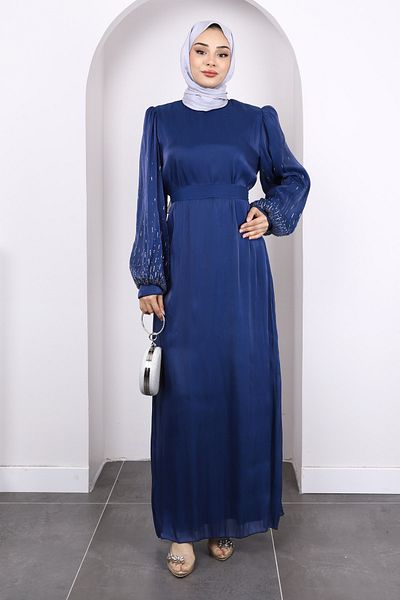 İmajButik Βραδινό φόρεμα με μπαλόνι με πέτρες σε μπλε ναυτικό