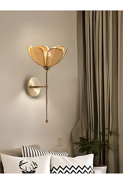 burenze Modern Tasarım Rose Çiçek Aplik Boheme Hazeran Hasır Kumaş Eskitme Gold Elektrikle Çalışır