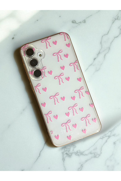 Merwish Samsung Galaxy A36 Compatible Pink Heart and Bow Pattern Transparent Case Cover