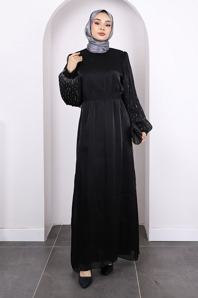 İmajButik Βραδινό φόρεμα με μαύρο μπαλόνι με πέτρες