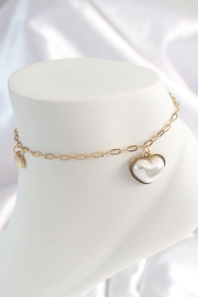 ALFA AKSESUAR 03 316L Steel Gold Color Chain Model 3D Pearl Heart Model Women's HalHal - TJ-HH1530