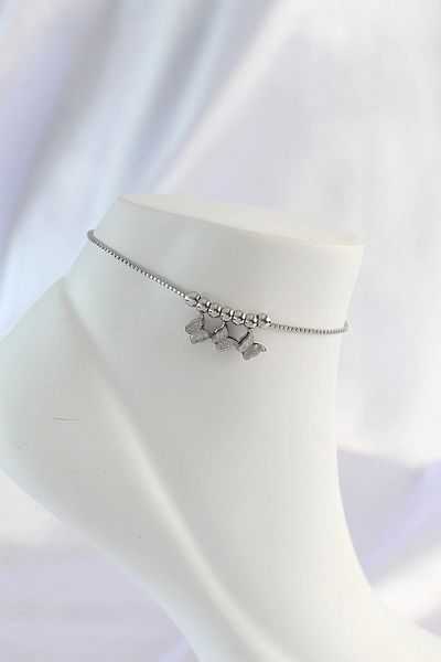 ALFA AKSESUAR 03 316L Steel Silver Color Minimal Butterfly Design Anklet - Tj-Hh1570
