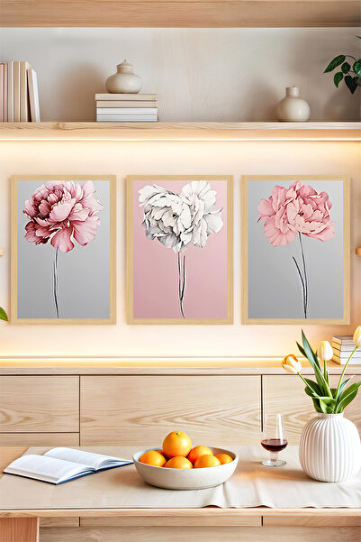 kutuTR 🌸 Zarif Pastel Çiçekler Temalı 3’lü Çerçeve Görünümlü Tablo Seti🌟 CR...