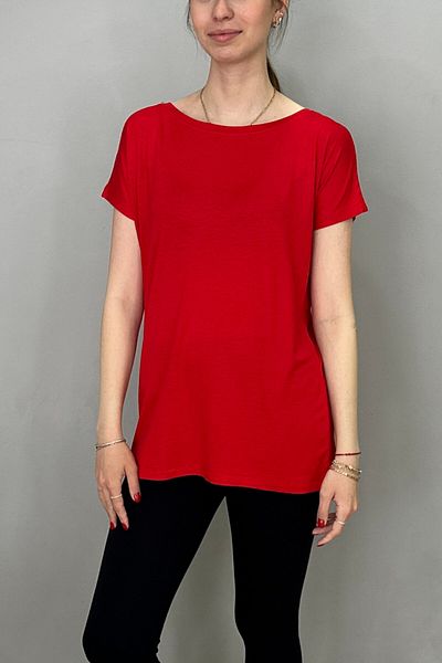 Tam Moda Women's Boat Neck Bat Sleeve Red Color T-Shirt
