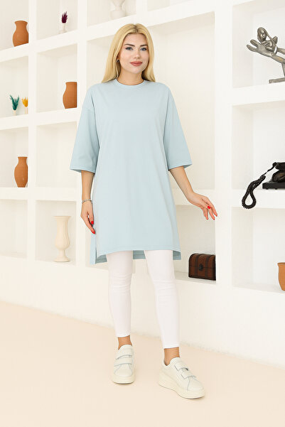 nacar çarşı Γυναικείο μπλουζάκι Aqua Green Oversize Tunic – Με μισό μανίκι, σ...