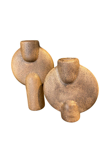 madam concept 2'li Dokulu Seramik Vazo Seti | Krem ve Ahşap Renk Seçenekli De...