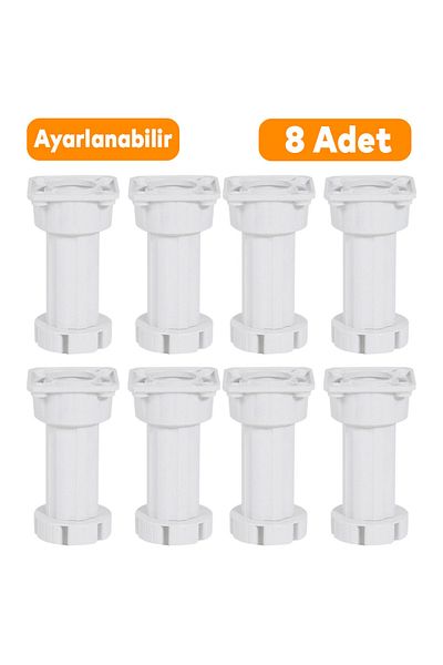 Badem10 (8 Pcs) Adjustable Cabinet Furniture Bench Pouf Riser Heightening Foot 10 cm White Feet