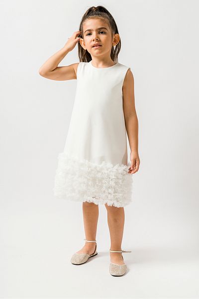 YUSALİ Plain Woven Special Day/Birthday/Party Dress with Colorful Ruffle Bag