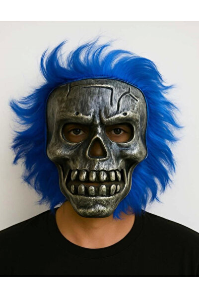 Belle Fusion Mey İthalat® Wild Skull - Gümüş Kafatası Mavi Saçlı İskelet Maske