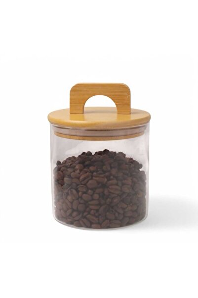 BALSA 550 ml Bambu Kapaklı Yuvarlak Cam Kavanoz BOR043