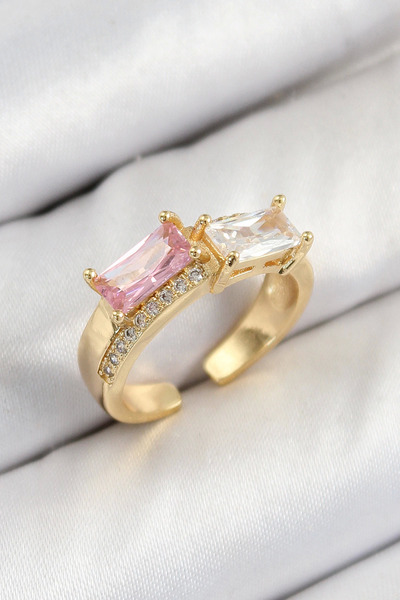 Belle Fusion خاتم نسائي من BFS مصنوع من حجر الزركون والنحاس مستطيل الشكل بالل...