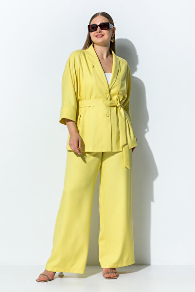 Miss Lilium Şal Yaka Kendinden Kemerli Ceket Pantolon Takımı