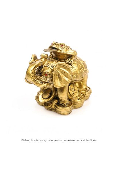 BLA BLA FOAM Statueta Elefant cu broasca, feng shui, mare, pentru bunastare, noroc, bogatie si fertilitate