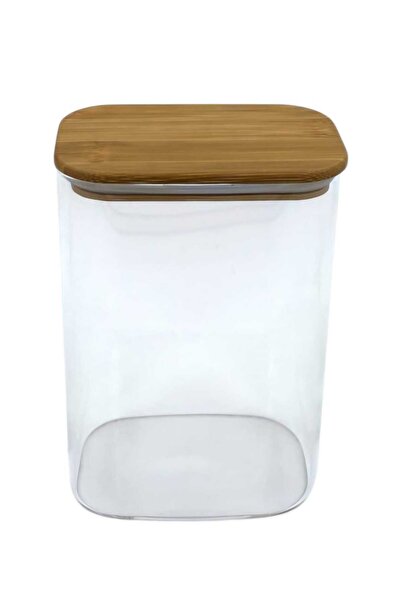 BALSA 1100 ml Bambu Kapaklı Dikdörtgen Cam Kavanoz BOR024