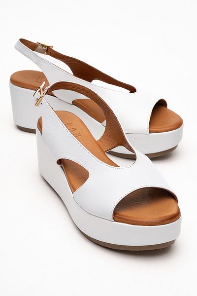 LuviShoes Brad White Skin Genuine Leather Wedge Heeled Women's Sandals
