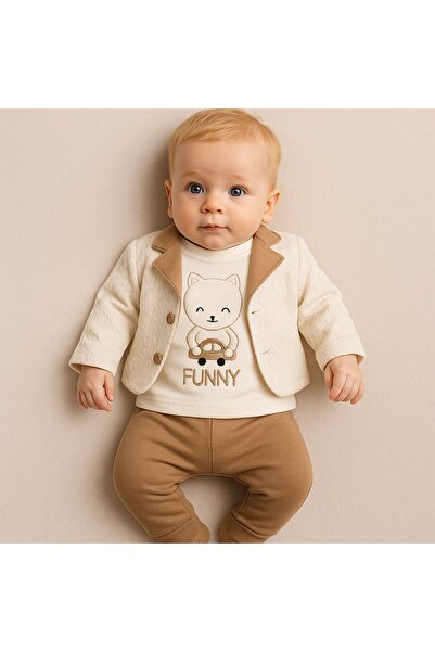 SeaBubbles Teddy Bear Patterned Cardigan Baby Boy Set