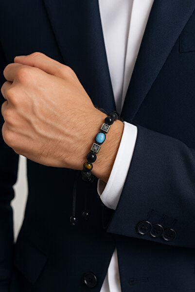 Natural Jewelleryy Doğal Taş Erkek Bileklik – Obsidyen, Lav, Firuze, Kaplan Gözü, Labradorit, Oniks