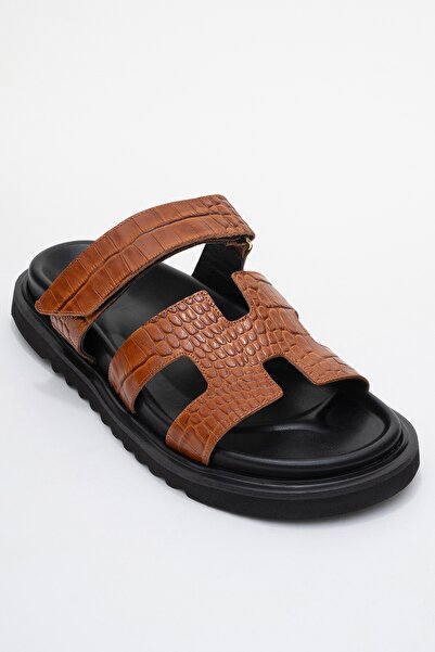 LuviShoes LOANA Taba Baskı Hakiki Deri Kadın Terlik