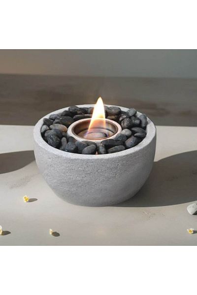 OEM Decorative Table Fireplace 23x11 cm, Grey Cement with Decorative Stones – Works with Ethanol (Not