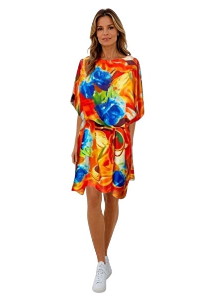 DACSHOP Γυναικείο φόρεμα ποόντσο, 24T, πορτοκαλί/μπλε, Ένα μέγεθος INTL