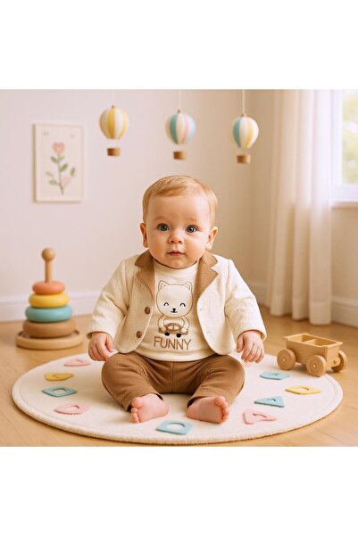 SeaBubbles Teddy Bear Patterned Cardigan Baby Boy Set
