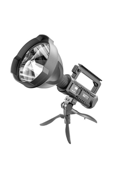 OEM Professional Flashlight with Tripod, 800 M Range, 4 Lighting Modes, Powerbank Function, Black