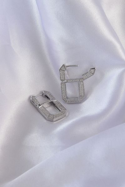 ALFA AKSESUAR 03 Vip Series Brass Silver Color Zircon Stone Serenay Earrings - Tj-Bkp9070