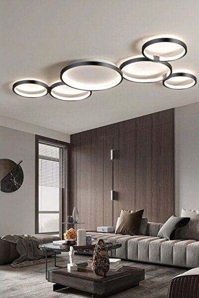 ABAJUR EVİM Yasolin Modern Siyah Kasa Ledli Avize