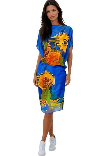 DACSHOP Rochie tip poncho dama FS, Dacali, bleumarin/oranj, one size
