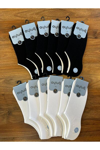 Aytuğ Men's Modal Breathable Fabric Seamless Comfort Sneakers Invisible Socks 6 Black 6 White Pack of 12