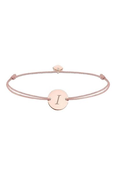 dalimag Adjustable Bracelet with Round Charm and Heart, Rose Gold, Bej String
