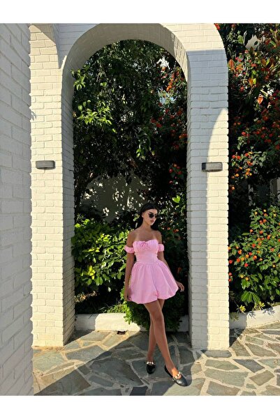 Arestill Pembe Straplez Balon Etekli Prenses Mini Kokteyl Düğün Mezuniyet Elbise